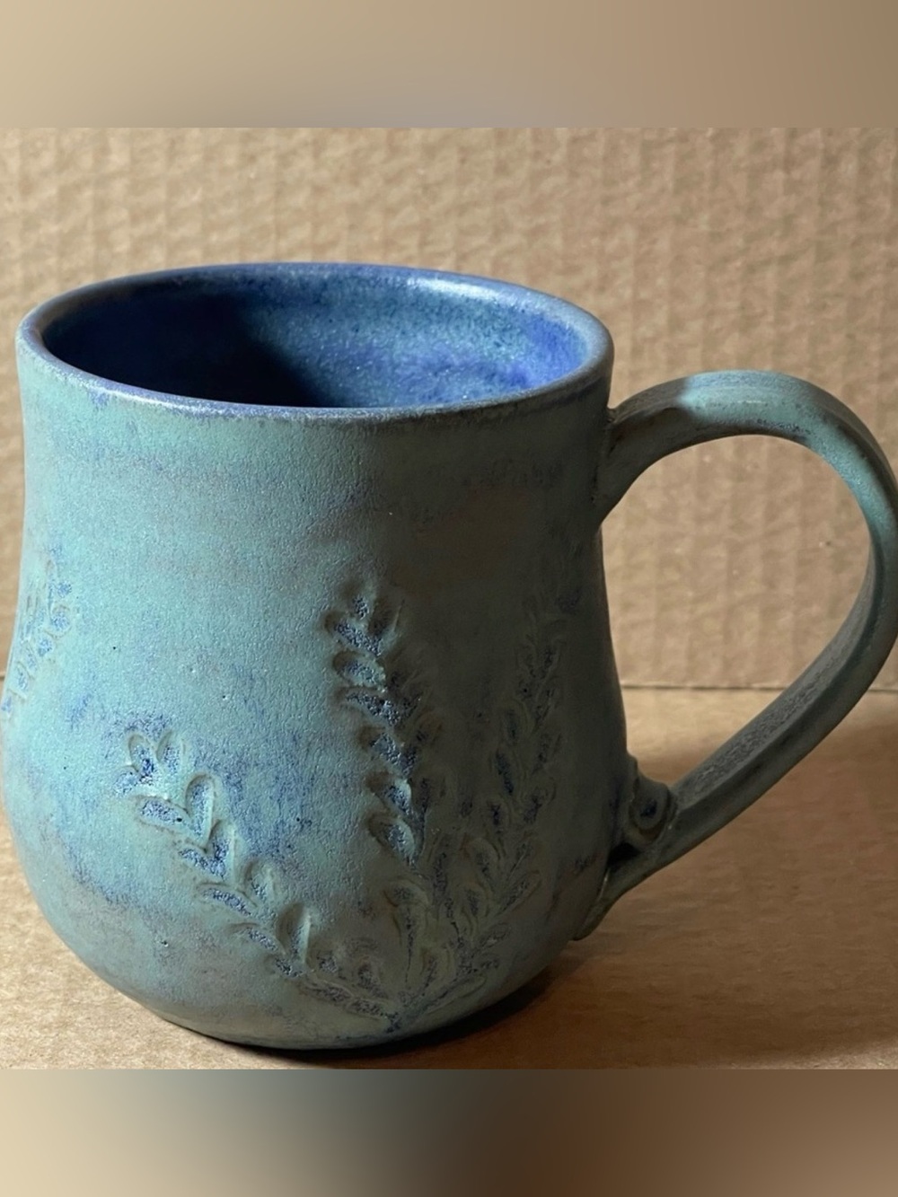Signed Handmade Studio Pottery Mug – Blue Green Glaze